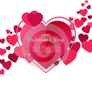 Valentines day greeting card with pink hearts. Happy valentine day banner. Love decorative concept designÂ on white background